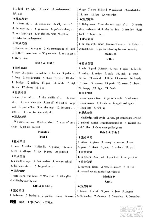安徽师范大学出版社2024年春课时A计划七年级英语下册外研版安徽专版答案 安徽师范大学出版社2024年春课时A计划七年级英语下册外研版安徽专版答案