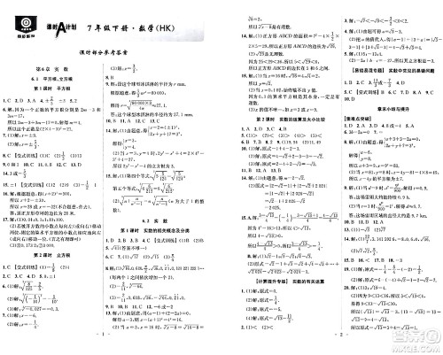 安徽师范大学出版社2024年春课时A计划七年级数学下册沪科版安徽专版答案
