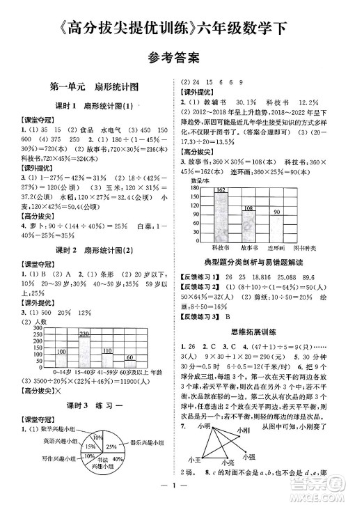 江苏凤凰美术出版社2024年春超能学典高分拔尖提优训练六年级数学下册江苏版答案