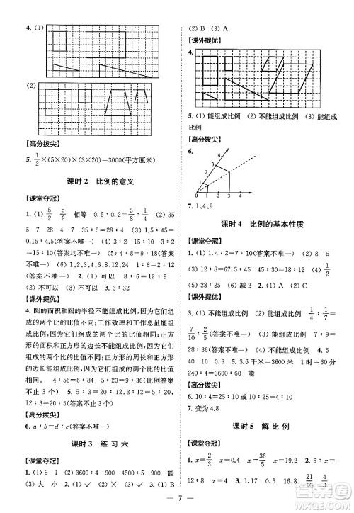 江苏凤凰美术出版社2024年春超能学典高分拔尖提优训练六年级数学下册江苏版答案