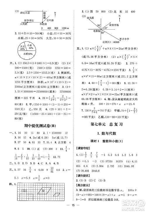 江苏凤凰美术出版社2024年春超能学典高分拔尖提优训练六年级数学下册江苏版答案