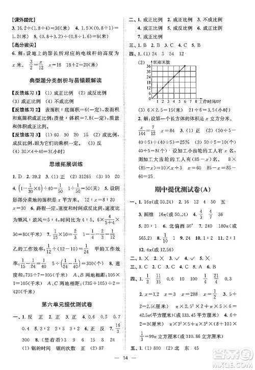 江苏凤凰美术出版社2024年春超能学典高分拔尖提优训练六年级数学下册江苏版答案