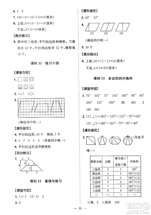 江苏凤凰美术出版社2024年春超能学典高分拔尖提优训练四年级数学下册江苏版答案