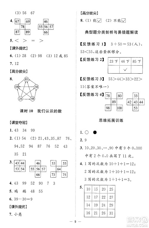 江苏凤凰美术出版社2024年春超能学典高分拔尖提优训练一年级数学下册江苏版答案