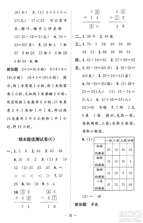 江苏凤凰美术出版社2024年春超能学典高分拔尖提优训练一年级数学下册江苏版答案