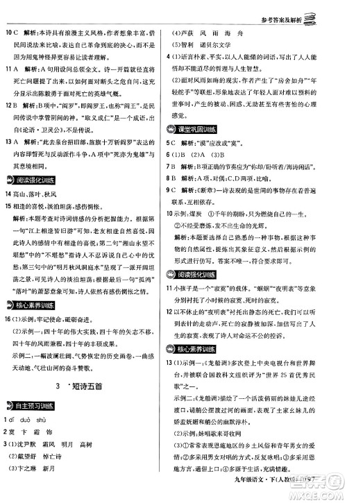 北京教育出版社2024年春1+1轻巧夺冠优化训练九年级语文下册人教版答案