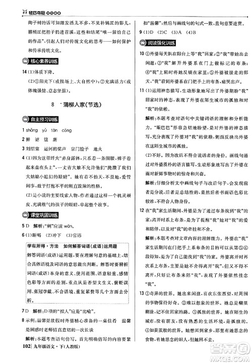 北京教育出版社2024年春1+1轻巧夺冠优化训练九年级语文下册人教版答案
