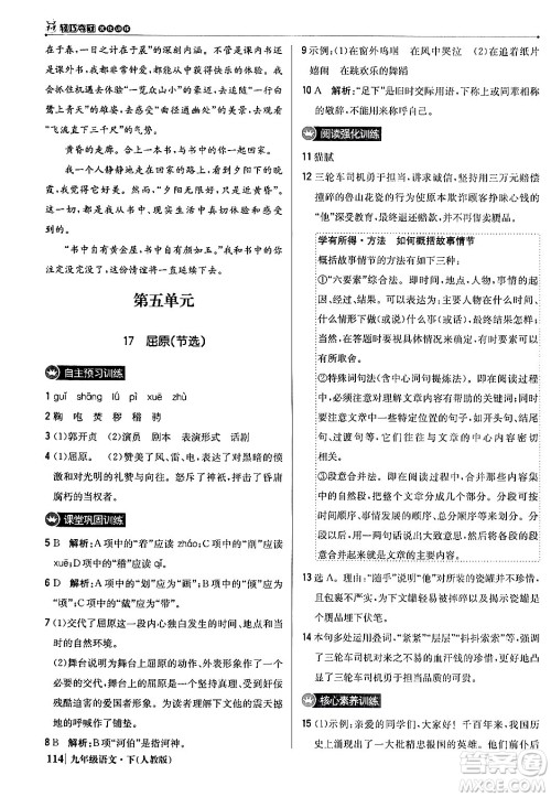 北京教育出版社2024年春1+1轻巧夺冠优化训练九年级语文下册人教版答案