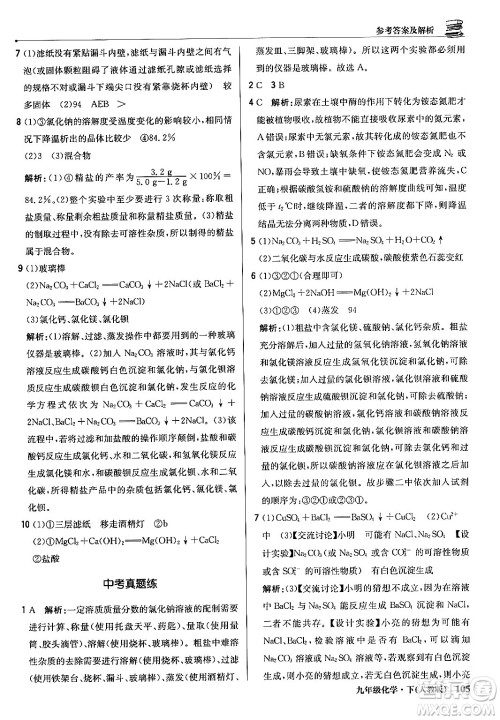 北京教育出版社2024年春1+1轻巧夺冠优化训练九年级化学下册人教版答案