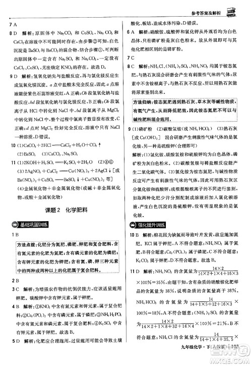 北京教育出版社2024年春1+1轻巧夺冠优化训练九年级化学下册人教版答案