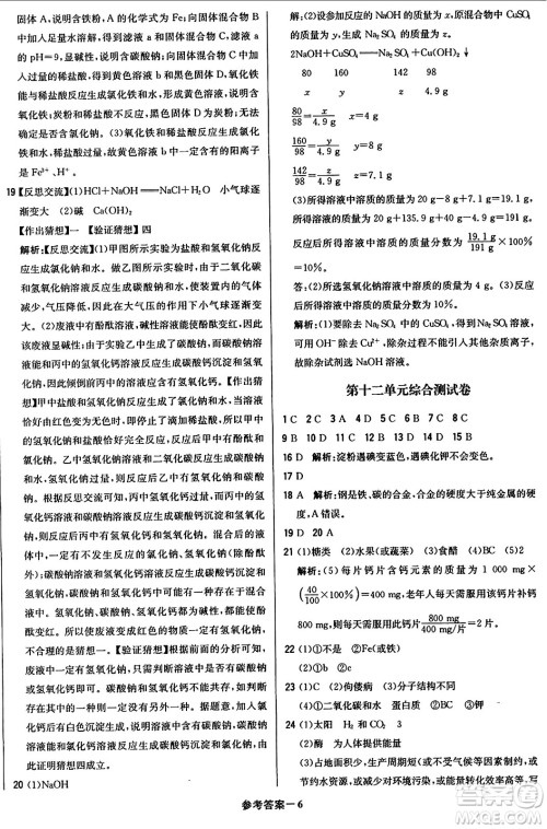 北京教育出版社2024年春1+1轻巧夺冠优化训练九年级化学下册人教版答案