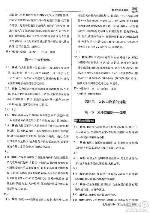 北京教育出版社2024年春1+1轻巧夺冠优化训练七年级生物下册人教版答案