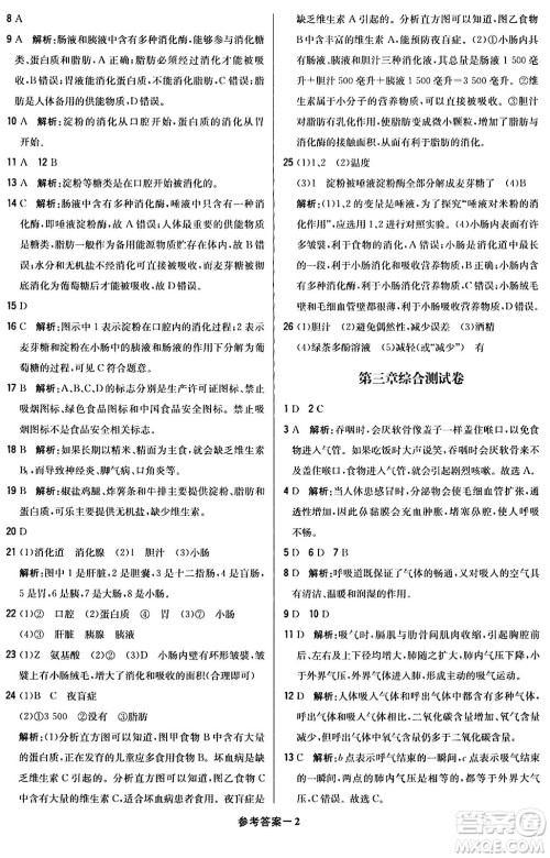 北京教育出版社2024年春1+1轻巧夺冠优化训练七年级生物下册人教版答案