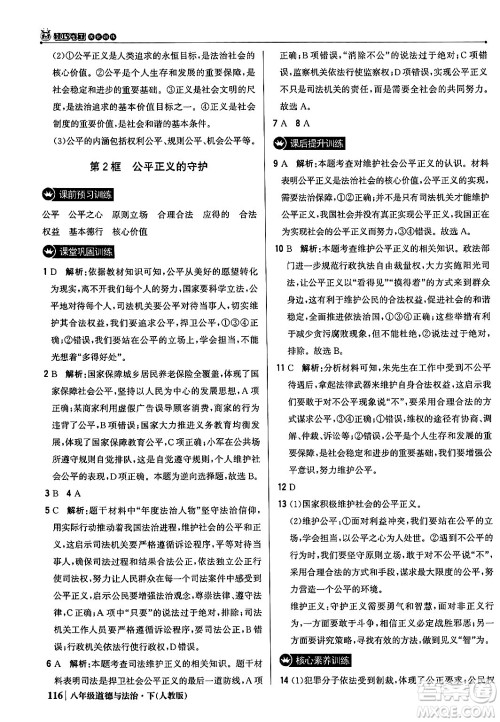 北京教育出版社2024年春1+1轻巧夺冠优化训练八年级道德与法治下册人教版答案