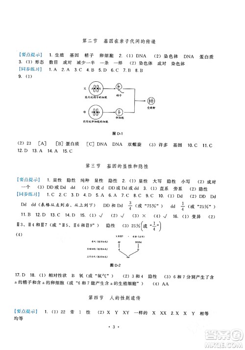 福建人民出版社2024年春顶尖课课练八年级生物下册人教版答案
