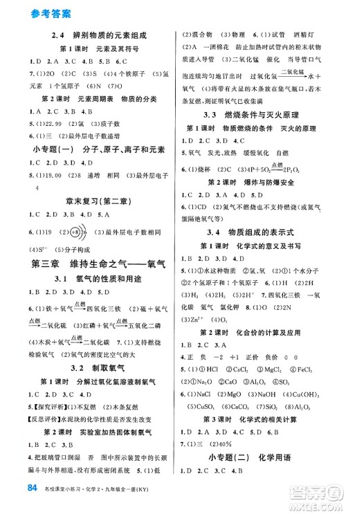 广东经济出版社2024年春名校课堂小练习九年级化学下册科粤版答案