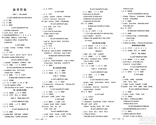 延边大学出版社2024年春金版学练优四年级英语下册人教PEP版答案 延边大学出版社2024年春金版学练优四年级英语下册人教PEP版答案