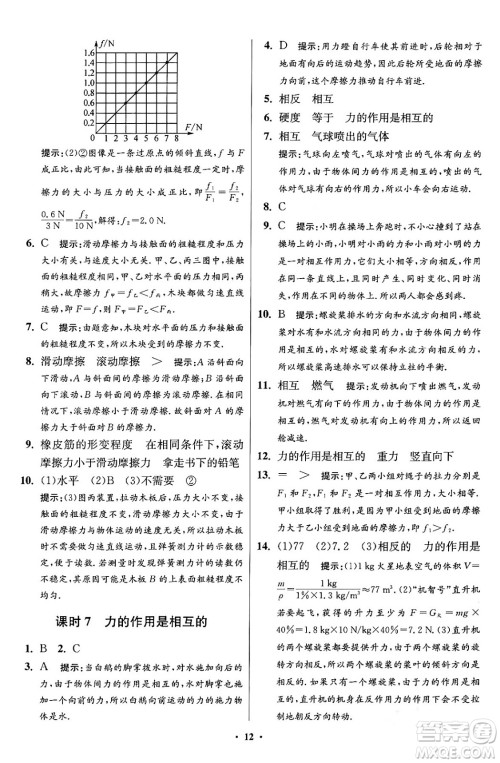 江苏凤凰科学技术出版社2024年春初中物理小题狂做提优版八年级物理下册苏科版答案
