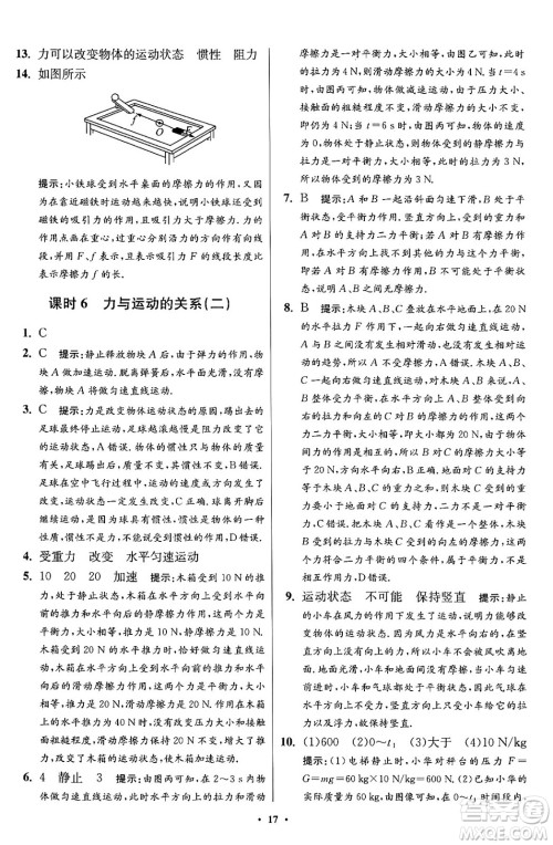 江苏凤凰科学技术出版社2024年春初中物理小题狂做提优版八年级物理下册苏科版答案