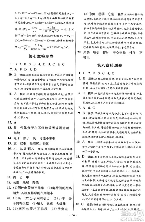 江苏凤凰科学技术出版社2024年春初中物理小题狂做提优版八年级物理下册苏科版答案 江苏凤凰科学技术出版社2024年春初中物理小题狂做提优版八年级物理下册苏科版答案