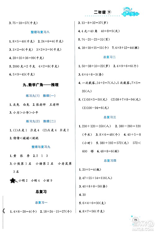 云南科技出版社2024年春小学数学解决问题专项训练二年级数学下册人教版答案