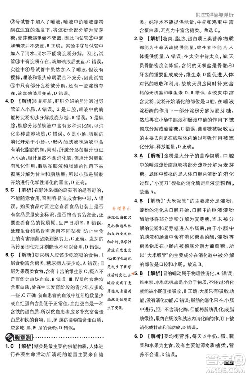 开明出版社2024年春初中必刷题七年级生物下册人教版答案