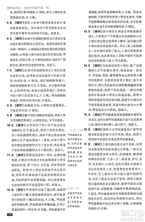 开明出版社2024年春初中必刷题七年级生物下册人教版答案 开明出版社2024年春初中必刷题七年级生物下册人教版答案