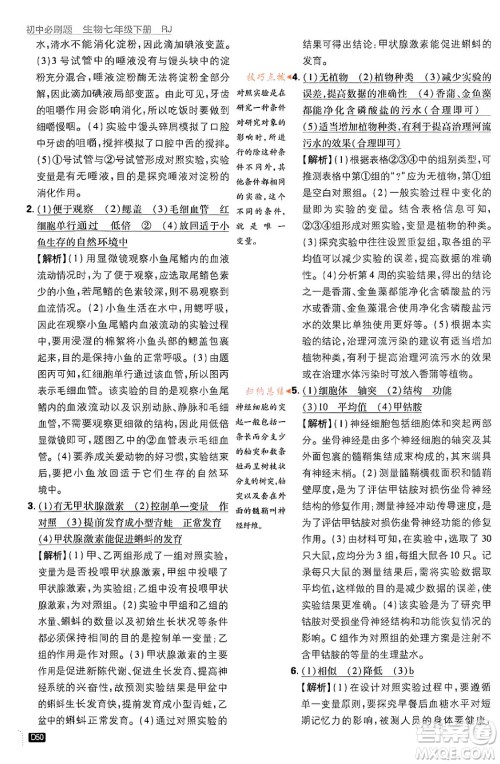 开明出版社2024年春初中必刷题七年级生物下册人教版答案 开明出版社2024年春初中必刷题七年级生物下册人教版答案