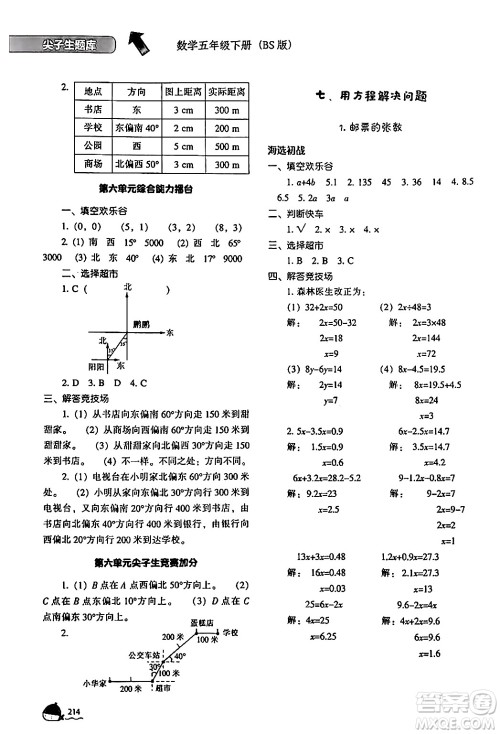 辽宁教育出版社2024年春尖子生题库五年级数学下册北师大版答案 辽宁教育出版社2024年春尖子生题库五年级数学下册北师大版答案