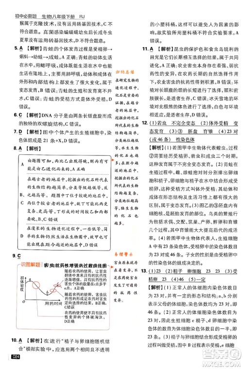 开明出版社2024年春初中必刷题八年级生物下册人教版答案