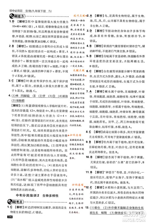 开明出版社2024年春初中必刷题八年级生物下册人教版答案 开明出版社2024年春初中必刷题八年级生物下册人教版答案