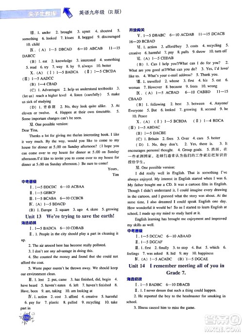 辽宁教育出版社2024年春尖子生题库九年级英语下册人教版答案