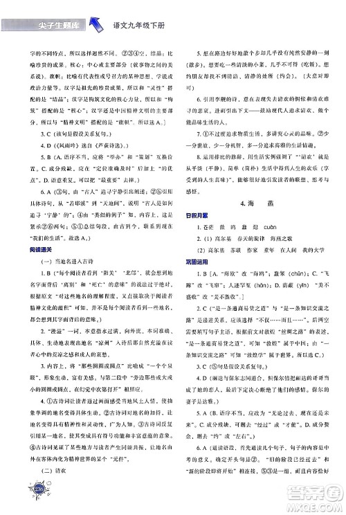 辽宁教育出版社2024年春尖子生题库九年级语文下册通用版答案 辽宁教育出版社2024年春尖子生题库九年级语文下册通用版答案