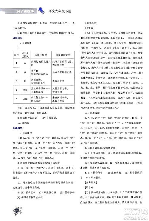 辽宁教育出版社2024年春尖子生题库九年级语文下册通用版答案