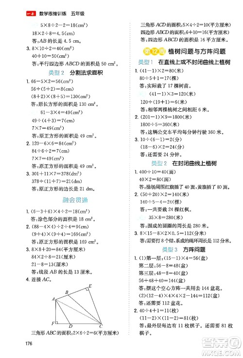 湖南教育出版社2024年春一本数学思维训练五年级数学下册通用版答案