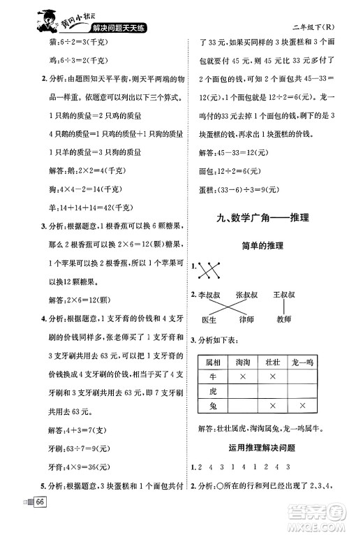 龙门书局2024年春黄冈小状元解决问题天天练二年级数学下册人教版答案 龙门书局2024年春黄冈小状元解决问题天天练二年级数学下册人教版答案