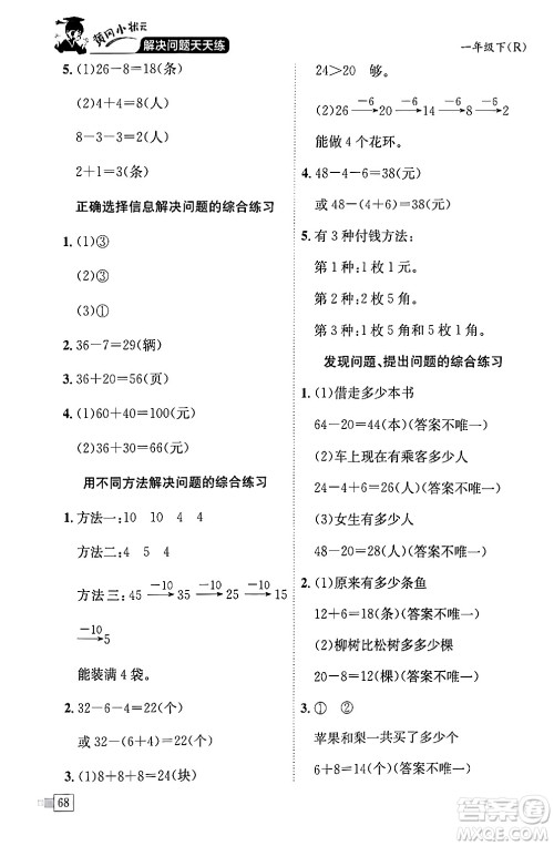 龙门书局2024年春黄冈小状元解决问题天天练一年级数学下册人教版答案 龙门书局2024年春黄冈小状元解决问题天天练一年级数学下册人教版答案