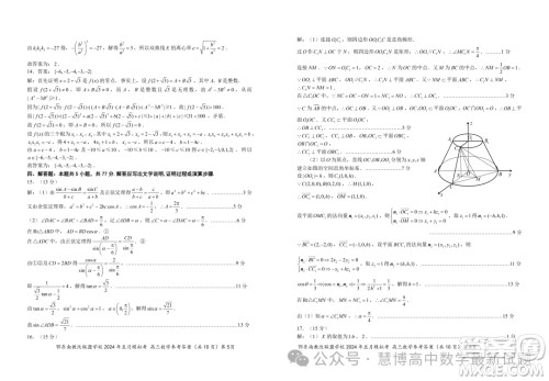 鄂东南省级示范高中教育教学改革联盟学校2024年五月模拟考高三数学试卷答案