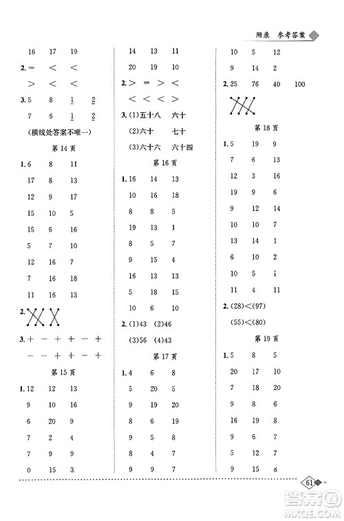 龙门书局2024年春黄冈小状元同步计算天天练一年级数学下册北师大版答案