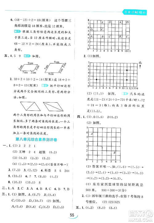 北京教育出版社2024年春亮点给力提优班四年级数学下册江苏版答案