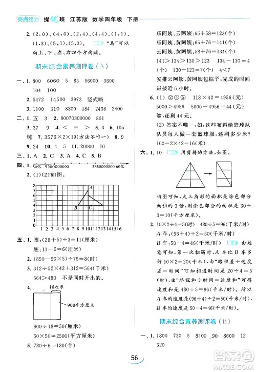 北京教育出版社2024年春亮点给力提优班四年级数学下册江苏版答案 北京教育出版社2024年春亮点给力提优班四年级数学下册江苏版答案