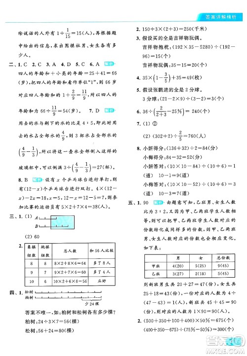 北京教育出版社2024年春亮点给力提优课时作业本六年级数学下册江苏版答案