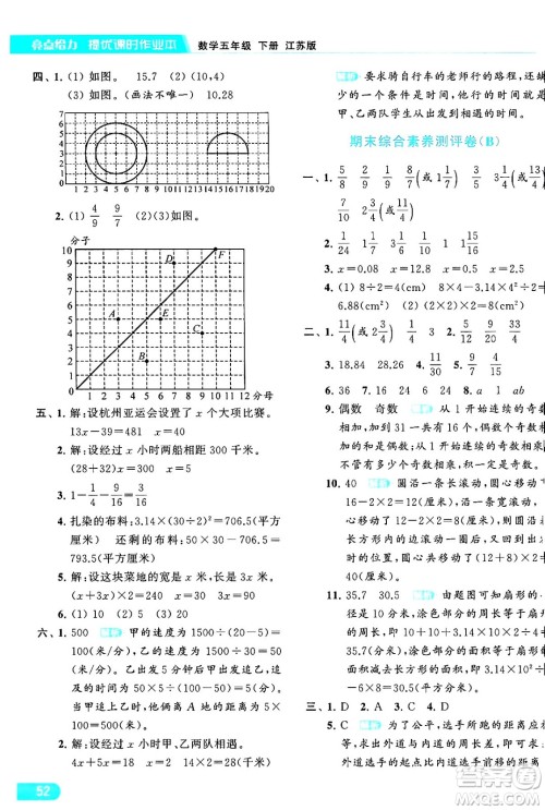 北京教育出版社2024年春亮点给力提优课时作业本五年级数学下册江苏版答案