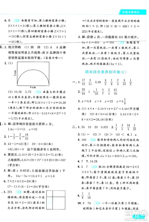 北京教育出版社2024年春亮点给力提优课时作业本五年级数学下册江苏版答案