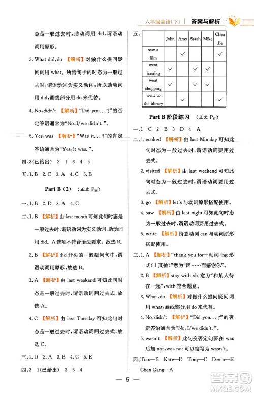 陕西人民教育出版社2024年春小学教材全练六年级英语下册人教PEP版答案 陕西人民教育出版社2024年春小学教材全练六年级英语下册人教PEP版答案