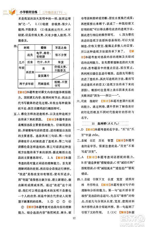 陕西人民教育出版社2024年春小学教材全练三年级语文下册天津专版答案 陕西人民教育出版社2024年春小学教材全练三年级语文下册天津专版答案