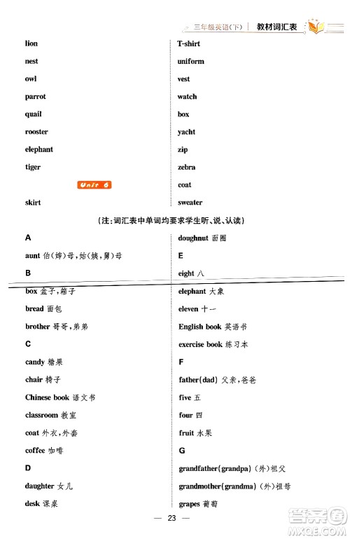 陕西人民教育出版社2024年春小学教材全练三年级英语下册人教精通版天津专版答案