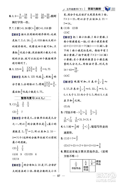 陕西人民教育出版社2024年春小学教材全练五年级数学下册西师大版答案