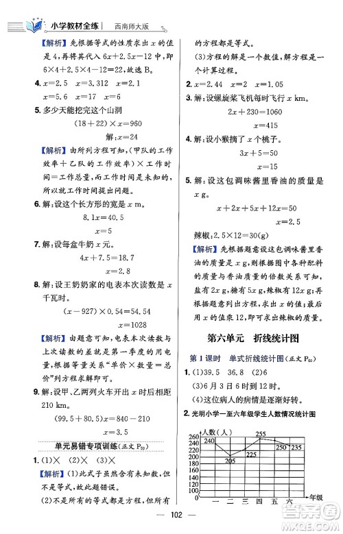 陕西人民教育出版社2024年春小学教材全练五年级数学下册西师大版答案