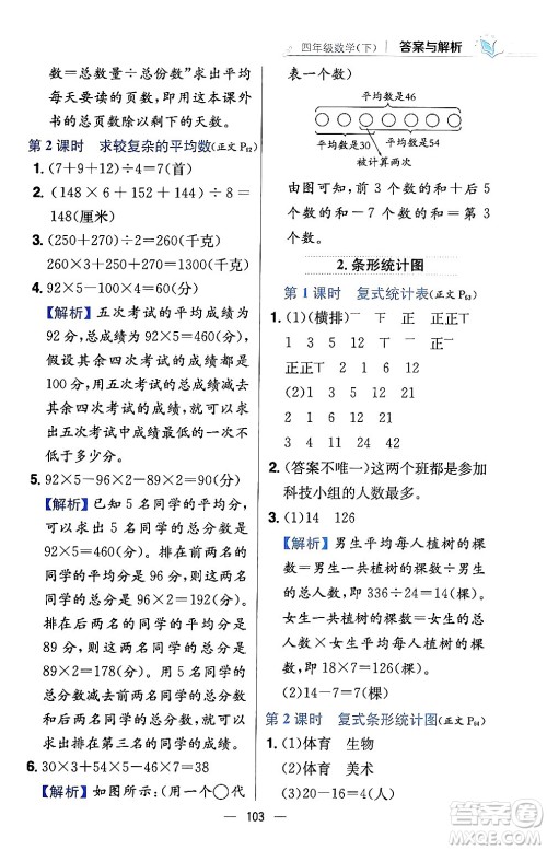 陕西人民教育出版社2024年春小学教材全练四年级数学下册西南师大版答案